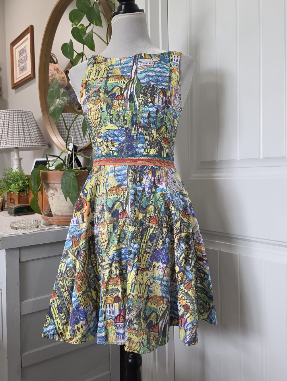 Anthropologie Weston City Scape Patterned Dress, Size Small